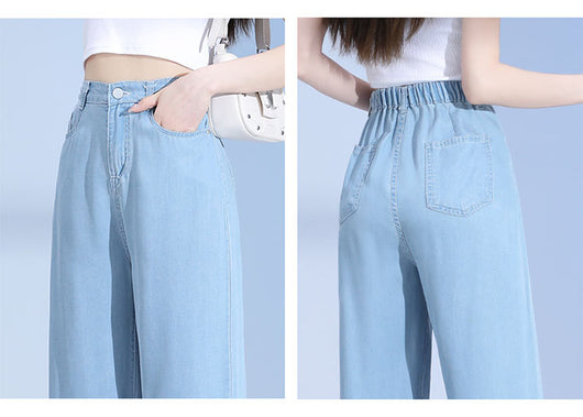 Pantalones Lyocell Rectos Cintura Alta Efecto Seda Pierna Ancha - Image 29