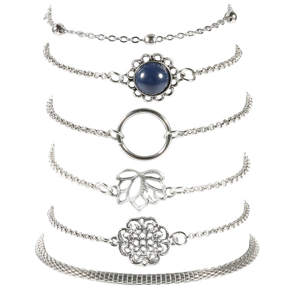 Juego de 6 Pulseras de Piedra con Hojas de Loto - Diseño Trendy Europa y Estados Unidos