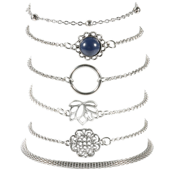 Juego de 6 Pulseras de Piedra con Hojas de Loto - Diseño Trendy Europa y Estados Unidos