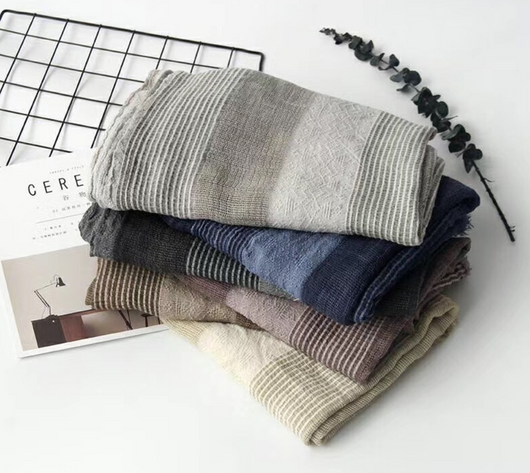 Pañuelo Plisado de Algodón y Lino a Rayas - Image 3