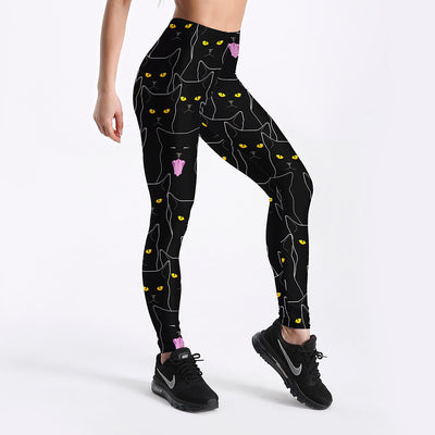 Leggings Deportivos Slim con Estampado de Gato Negro para Mujer - Image 5