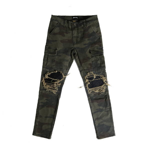Pantalón de Trabajo Militar Slim con Parches de Cuero - Estilo Vintage Caqui