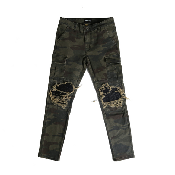 Pantalón de Trabajo Militar Slim con Parches de Cuero - Estilo Vintage Caqui