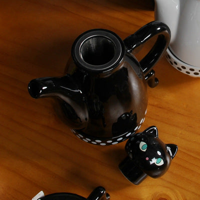 Juego de Té y Café con Tazas Apilables de Cerámica - Diseño Gato Blanco y Negro - Image 3
