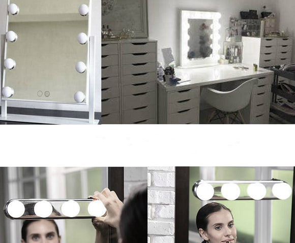 Espejo de Maquillaje LED con 4 Bombillas y Ventosa - Lámpara de Relleno Profesional