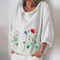 Blusa de Algodón y Lino con Bordado de Flores - Manga Larga Literaria