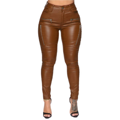 Pantalones de Cuero Ajustados con Cierre de Cremallera - Image 4