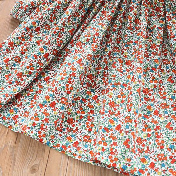 Vestido de Niña de Algodón con Flores y Mangas Largas