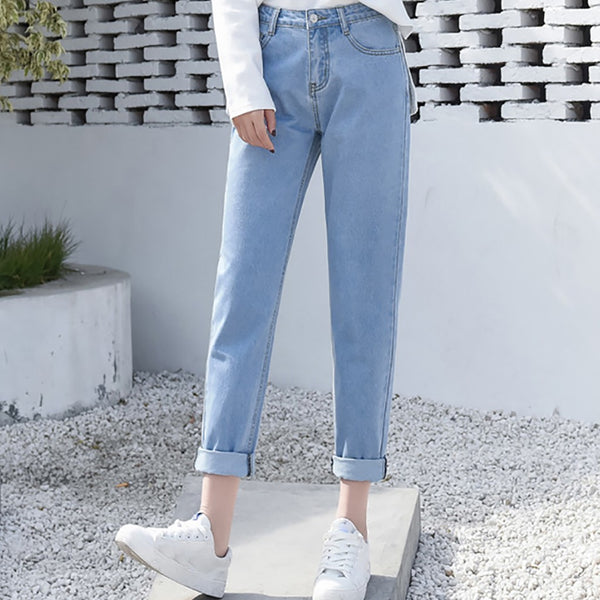 Pantalón Denim Recto Oversize Versátil Estilo Coreano