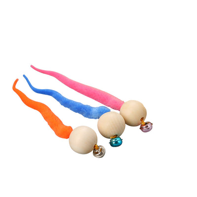 Orange plush cat toy with a wooden ball and a small golden bell, designed for cats to play and nibble. - Image 10