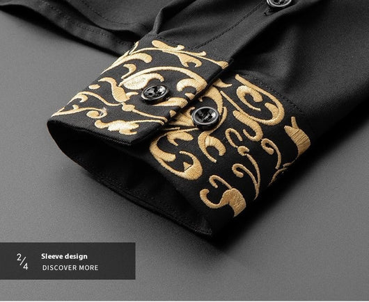 Camisa Suelta Bordada en Cuello para Hombre - Manga Larga Oversized - Image 12