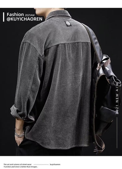 Camisa de Pana Oversized para Hombre - Corte Amplio Primavera y Otoño - Image 13