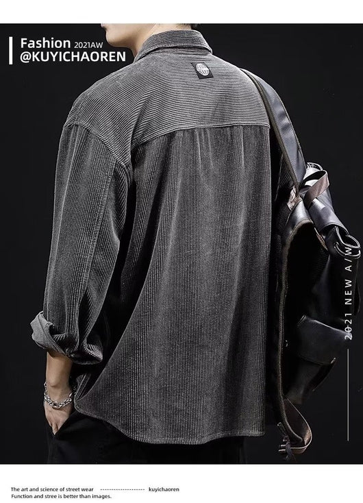 Camisa de Pana Oversized para Hombre - Corte Amplio Primavera y Otoño - Image 13