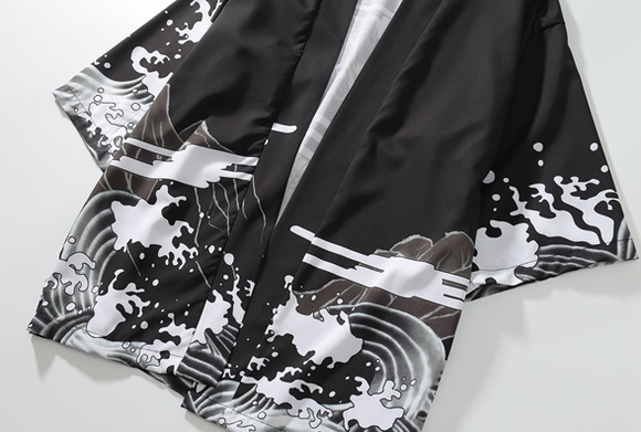 Cardigan Ukiyo-e con Diseño Pintado a Mano