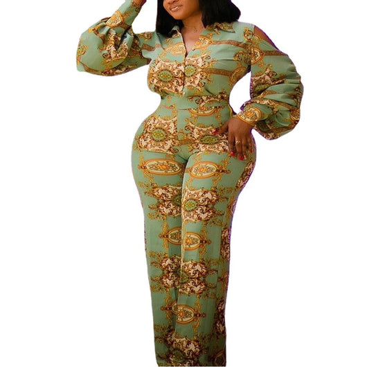 Jumpsuit Verde con Estampado Digital, Hombros Descubiertos y Mangas Farol - Image 7