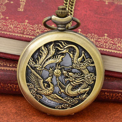 Reloj de Bolsillo Dragón y Fénix - Diseño Calado Tradicional - Image 5
