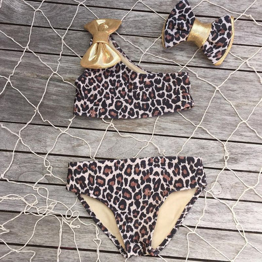 Traje de Baño Estampado Leopardo con Hombro Descubierto para Niñas - Image 3