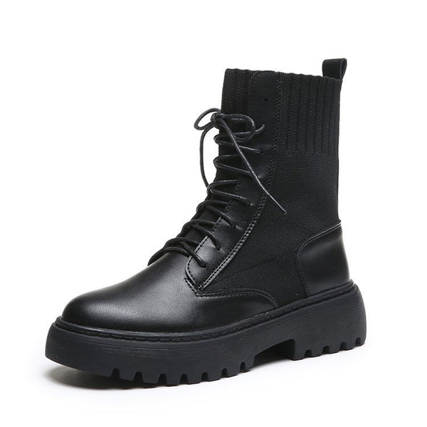 Botas Cortas Motociclista para Mujer con Plataforma y Tacón Grueso