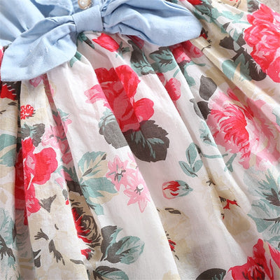 Vestido Infantil sin Mangas de Denim con Estampado Floral - Image 7
