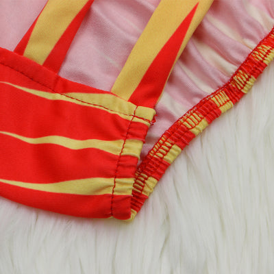 Women's blue and yellow geometric print bikini with high-waisted bottoms and a matching sheer kimono cover-up. - Image 10