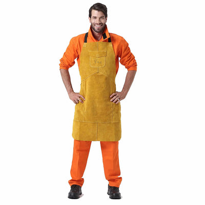 Delantal de Pecho de Cuero Marrón para Soldadura - Resistente al Calor e Impactos