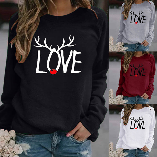 Suéter Navideño Estampado Cuello Redondo Manga Larga para Mujer