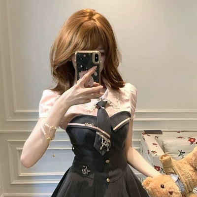 Conjunto de Dos Piezas: Top Tubo de Encaje y Falda con Cuello Cuadrado para Mujer