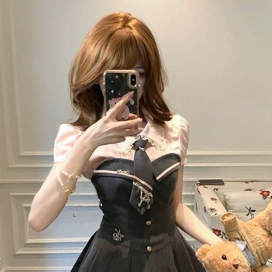 Conjunto de Dos Piezas: Top Tubo de Encaje y Falda con Cuello Cuadrado para Mujer
