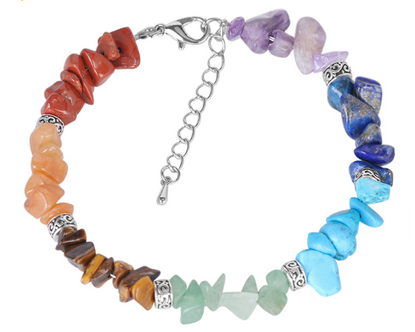Pulsera de Grava con Cadena Extensible de 7 Chakras