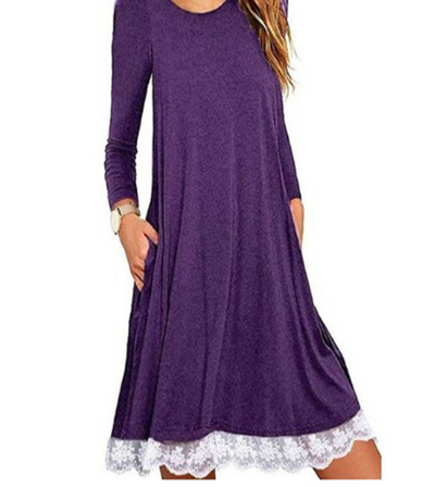 Vestido Talla Grande con Panel de Encaje y Cuello Redondo - Image 7