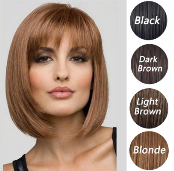 Peluca Bob Corto con Flequillo Lateral - Ondas Suaves y Volumen Natural