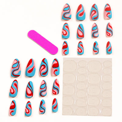 Pegatinas de Uñas Arcoíris Forma Almendra con Líneas Coloridas - Image 12
