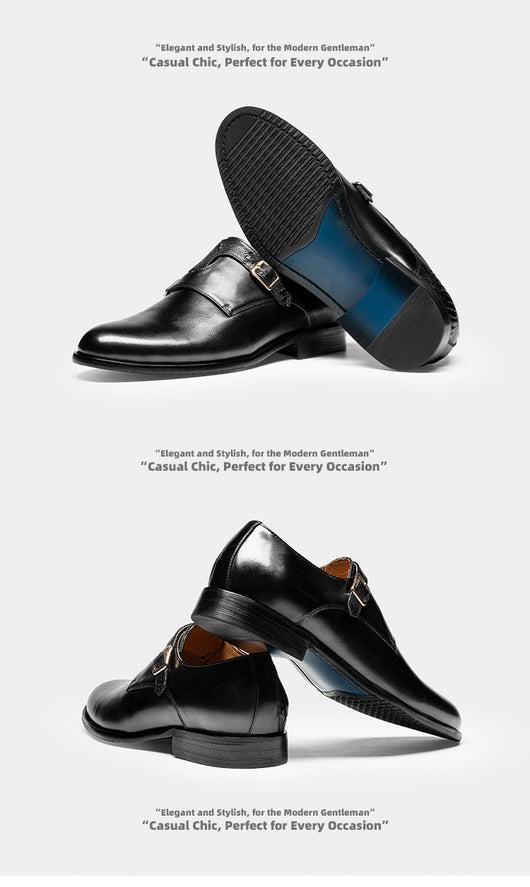 Zapatos de Cuero Ejecutivo Retro con Doble Hebilla - Estilo Clásico para Hombre - Image 11