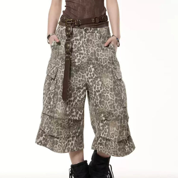 Shorts de Trabajo Estampado Leopardo Mujer - Verano Suelto y Estilizador