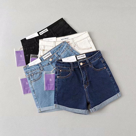 Shorts de Cintura Alta en Denim