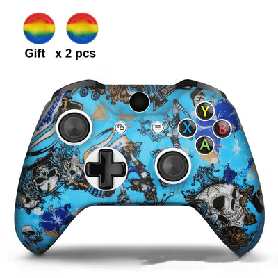 White silicone sleeve for game controller with colorful graffiti pattern, includes two rainbow thumbstick caps. - Image 21