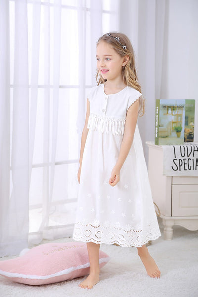 Vestido Blanco de Algodón para Niña con Bordado Computarizado - Image 4