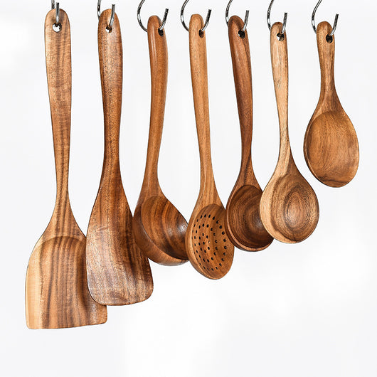 Set de Utensilios de Cocina en Madera de Teca Natural - 7 Piezas - Image 3
