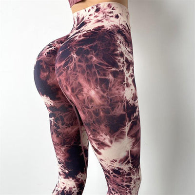 Pantalones de Yoga Tie-Dye sin Costuras Cintura Alta Melocotón