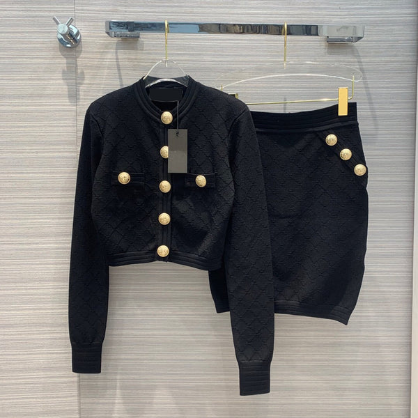 Chaqueta Corta Tejida con Hombreras y Botones a Presión - Patrón Cuadros Diamante - Image 10