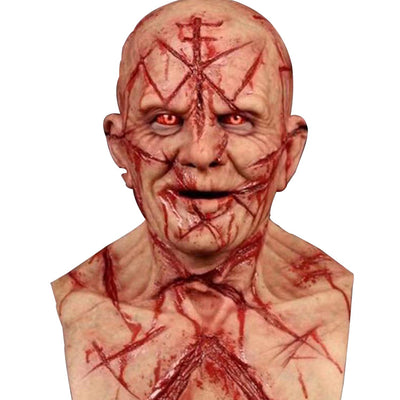 Máscara de Anciano Calvo con Cicatrices y Sangre para Fiestas de Terror - Image 4