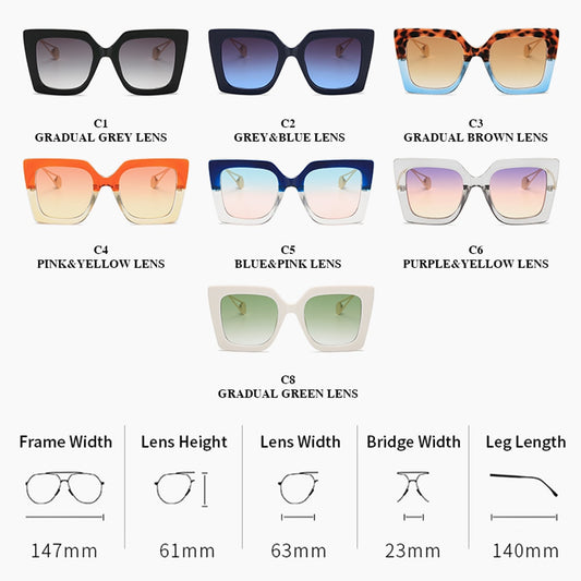 Women's black square frame sunglasses with blue gradient lenses and gold metal temples featuring a pearl accent. - Image 2