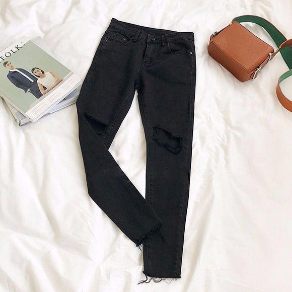 Pantalones Skinny Rotos Negros para Mujer