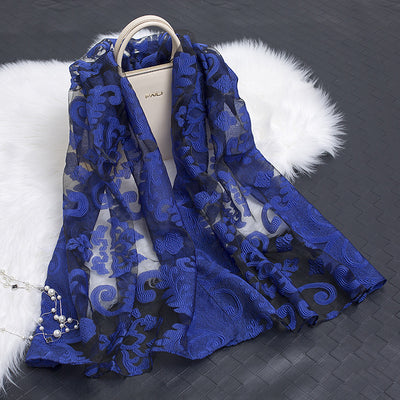 Pañuelo de Seda Estampado Flores Huecas - Diseño Elegante y Versátil - Image 5