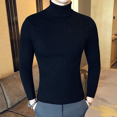 Suéter Tejido Retorcido de Cuello Alto para Hombre - Estilo Moderno y Versátil - Image 2