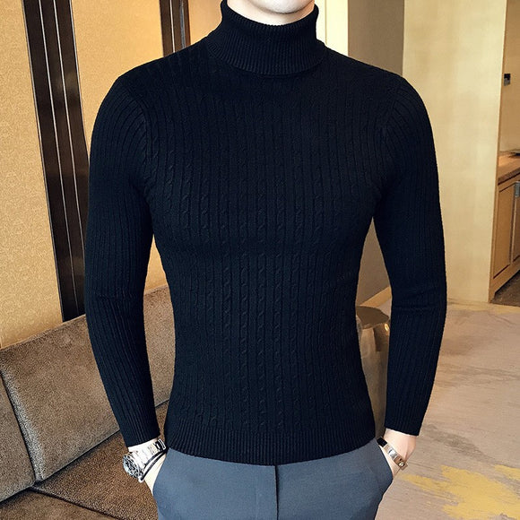 Suéter Tejido Retorcido de Cuello Alto para Hombre - Estilo Moderno y Versátil