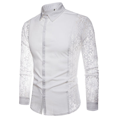 Camisa Manga Encaje Hombre Color Sólido - Image 21