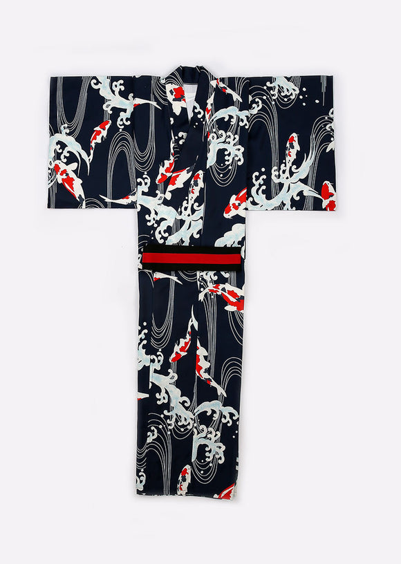 Traditional Samurai Formal Kimono - Majestic Koi Design for Men