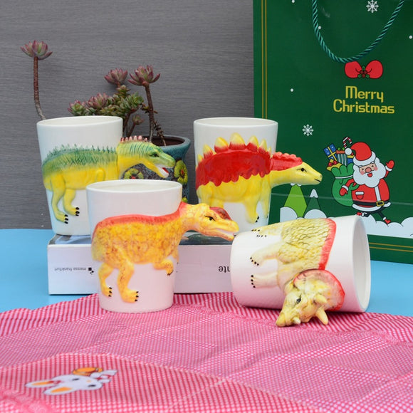 Taza de Cerámica 3D con Forma de Dinosaurio Pintada a Mano