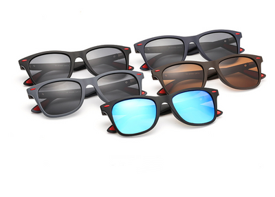 Black Wayfarer-style men's polarized sunglasses with dark gray lenses and a subtle silver accent on the temples. - Image 3